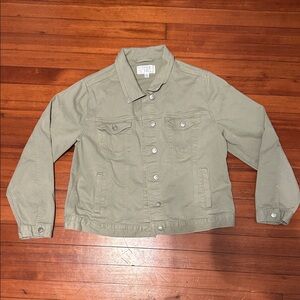 Time and Tru Olive Green Denim Jacket Size XL Utility Jacket Jean Jacket
